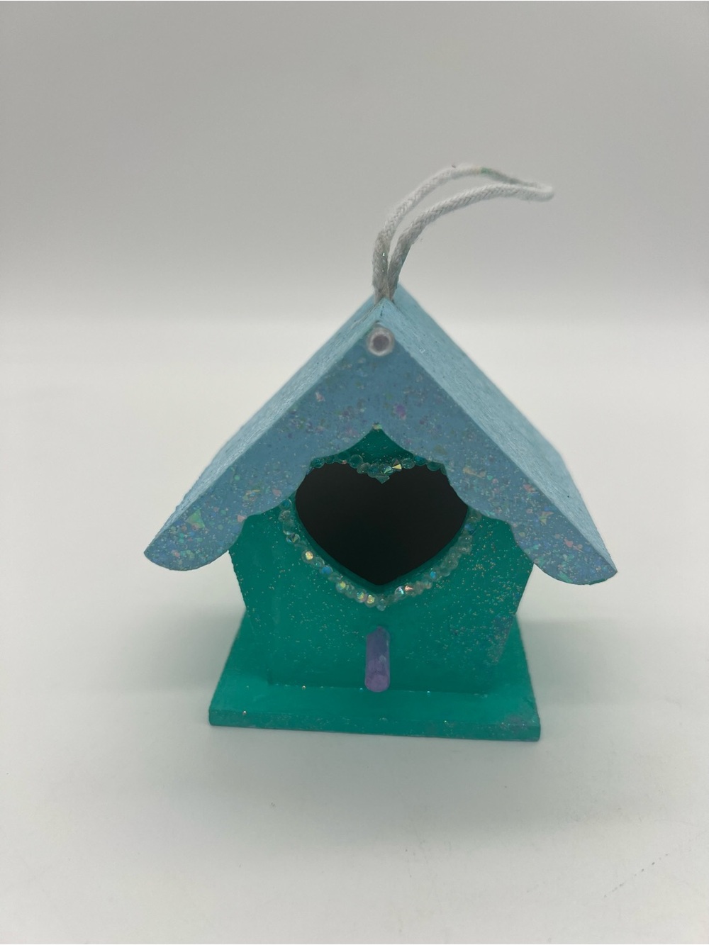 Decorative Wooden Hand Painted Bedazzled Hanging Heart House 5/4 Inches Green